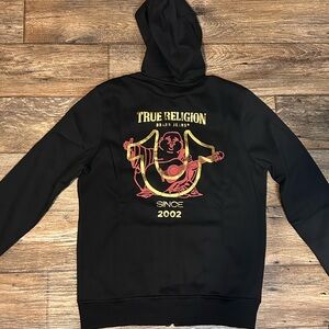 True Religion Big HS Foil Men’s Full Zip Hoodie Black Gold Graphic Print Size M